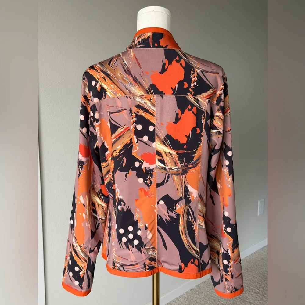 KIRCILAR Reversible Ultra Soft Leather Jacket Orange Abstract Print - 4 / L
